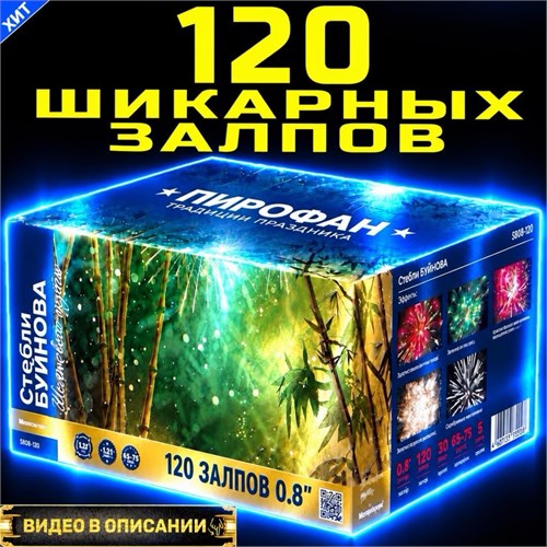 Шикарный салют 120 залпов, фейерверк Стебли Буйнова SB120-08